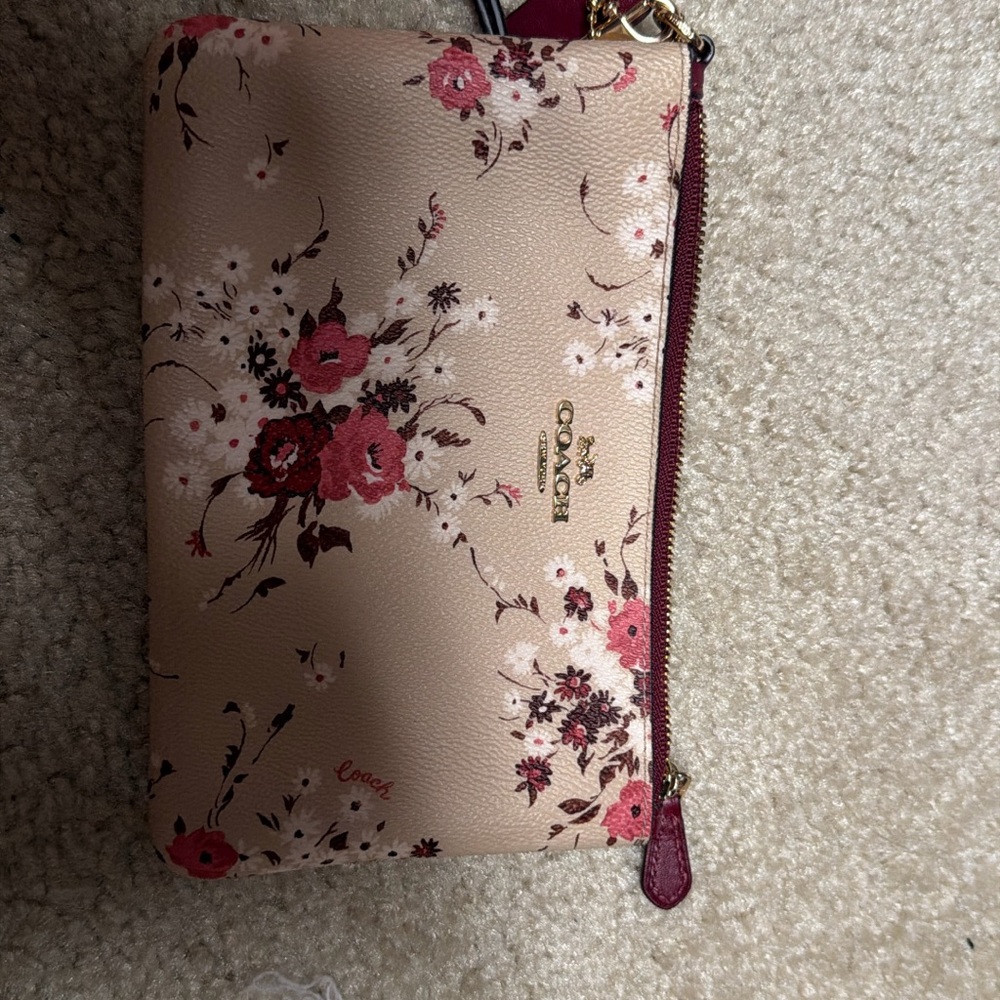 Coach Floral Wristlet - Cream and Red